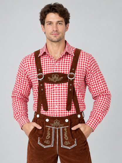 Oktoberfest costume plaid shirt, pants with suspenders