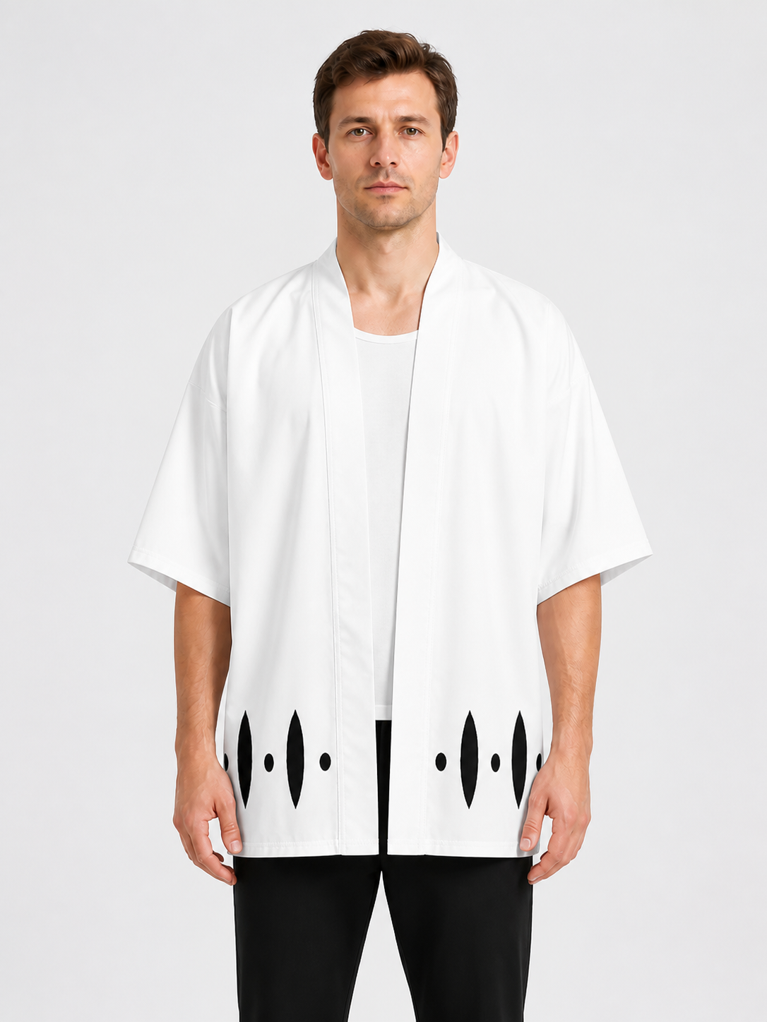 White Anime Cosplay Cloak with Black Pattern Costume Capes detail 3
