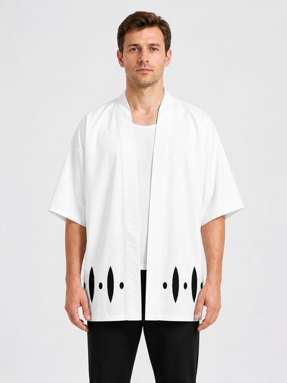 White Anime Cosplay Cloak with Black Pattern Costume Capes detail 3