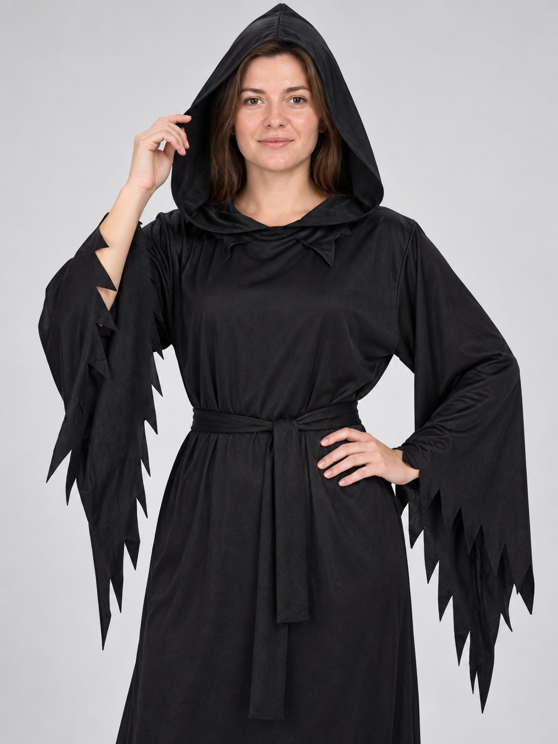 Black Hooded Robe Costume with Belt