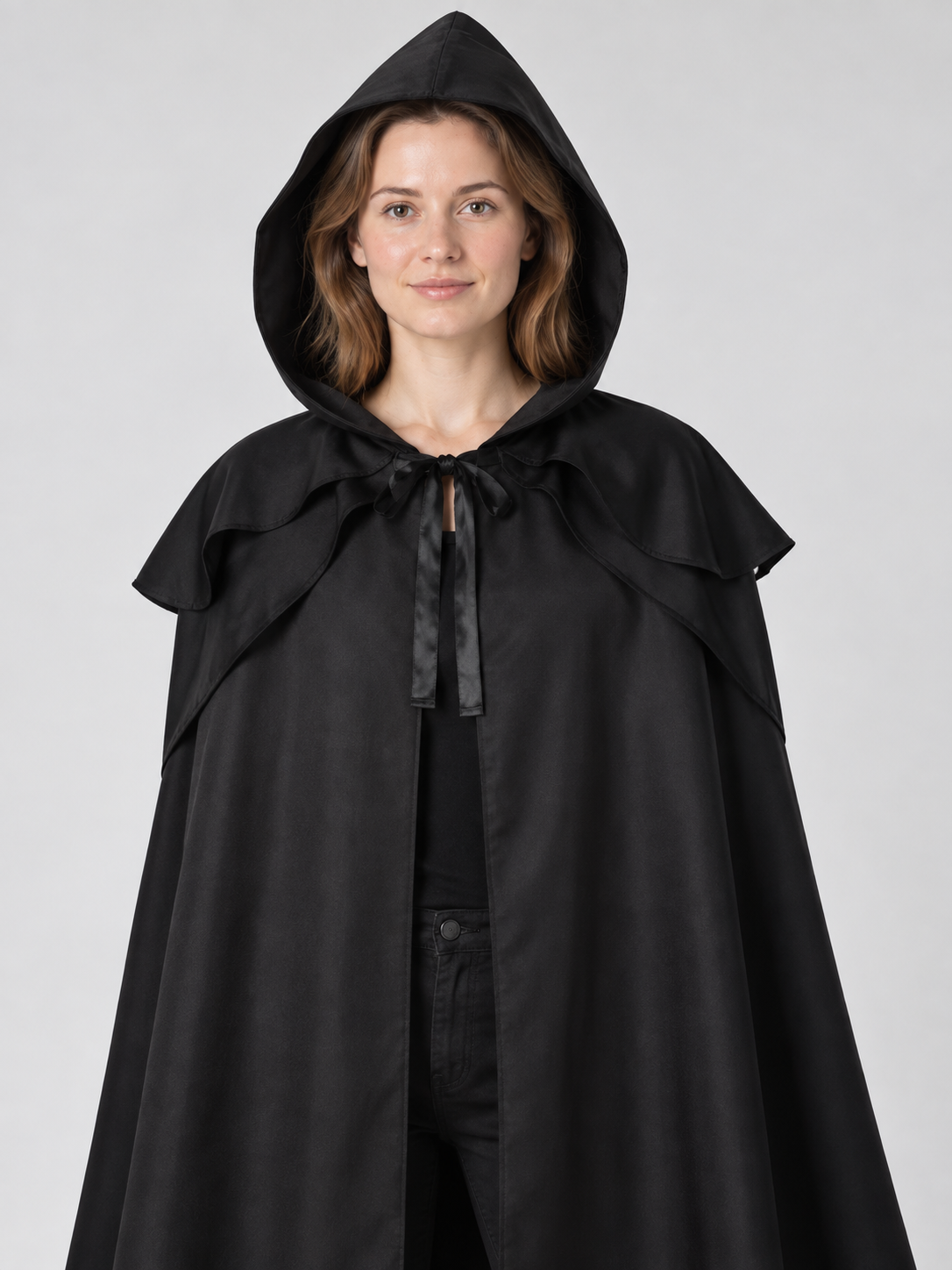Long Black Hooded Carnival Cape-Cloak