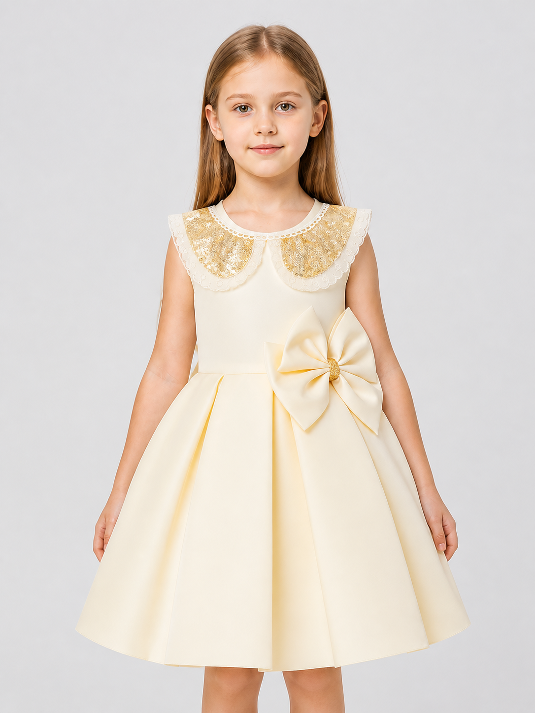 Dressy Dress with Bow, Lace, and Full Skirt
