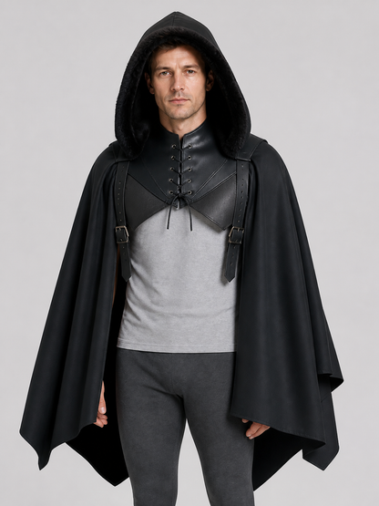 Black Medieval Hooded Cloak for Cosplay Costume Capes detail 3