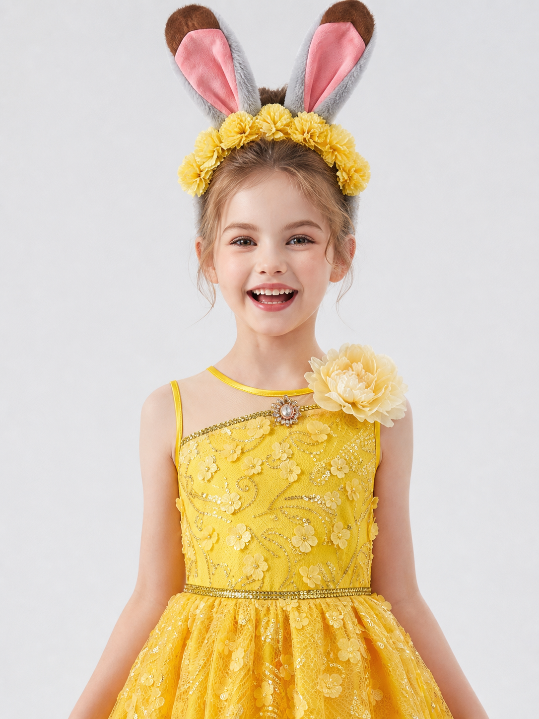 Yellow Dress with Floral Decor for Cosplay
