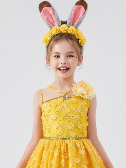 Yellow Dress with Floral Decor for Cosplay