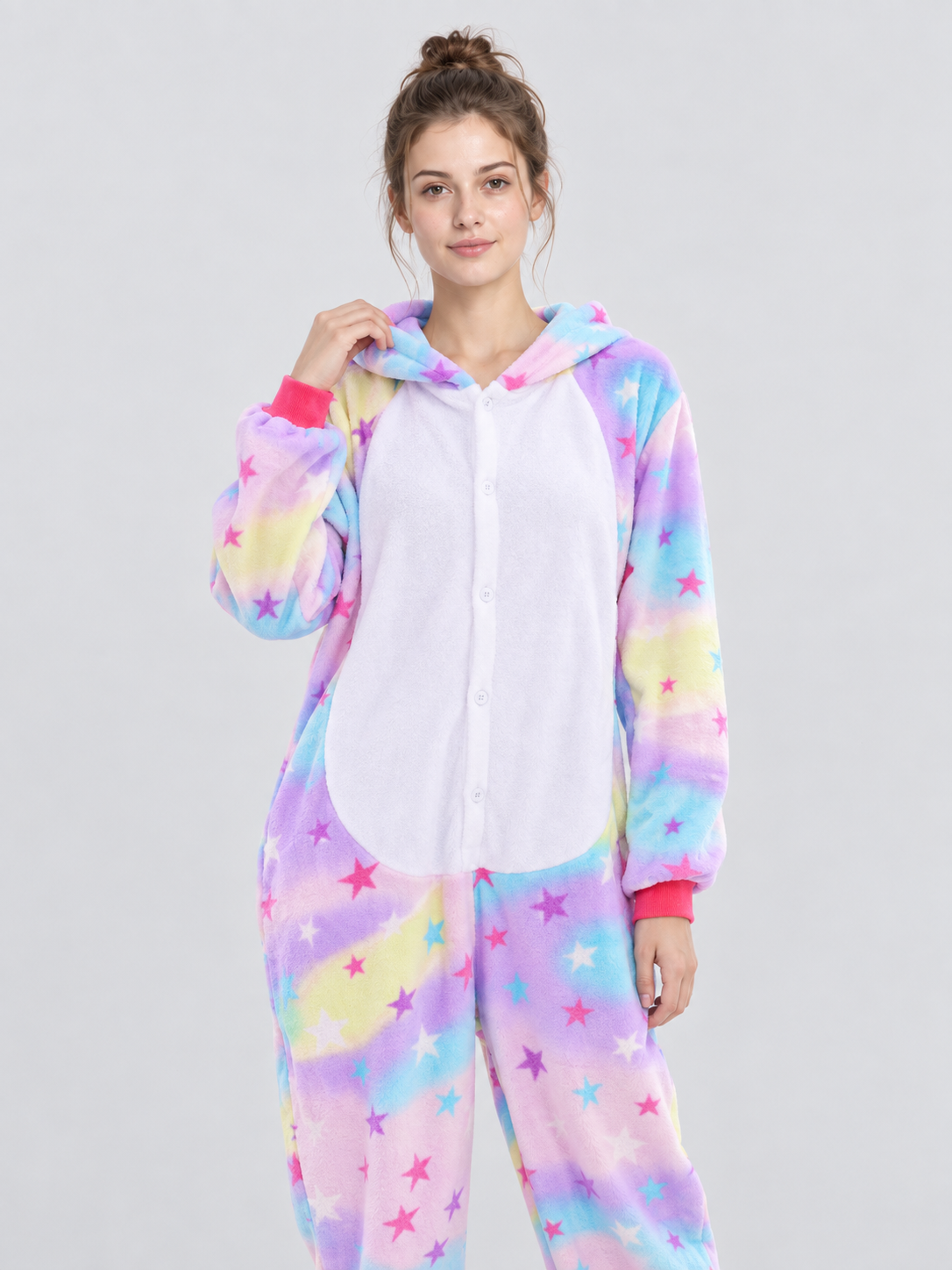 Flannel Hooded Pajama Jumpsuit with Star Print
