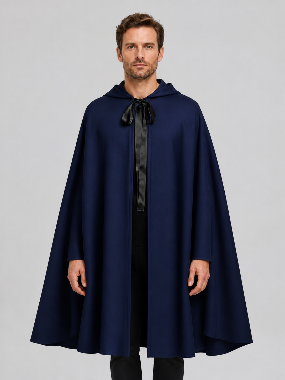 Cosplay Hooded Cloak, Open Front, Blue/Black Costume Capes detail 3