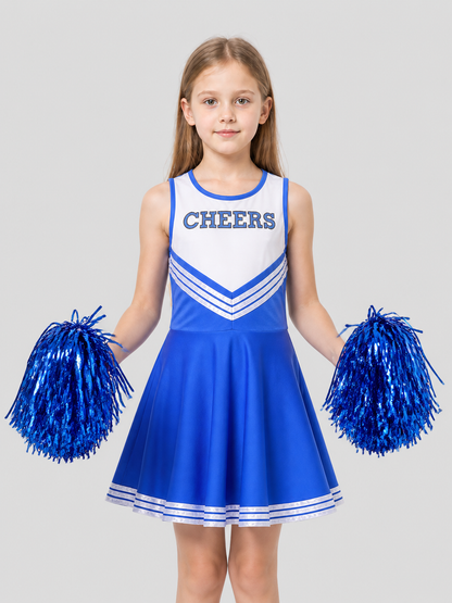Children’s blue and white cheerleading costume with pom-poms product detail 2