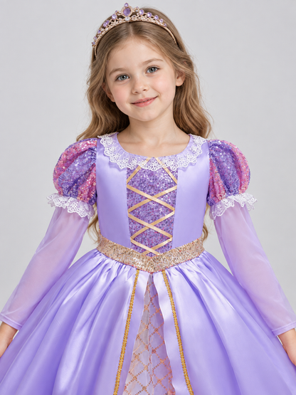 Purple Girls' Holiday Dress with Lace and Bow