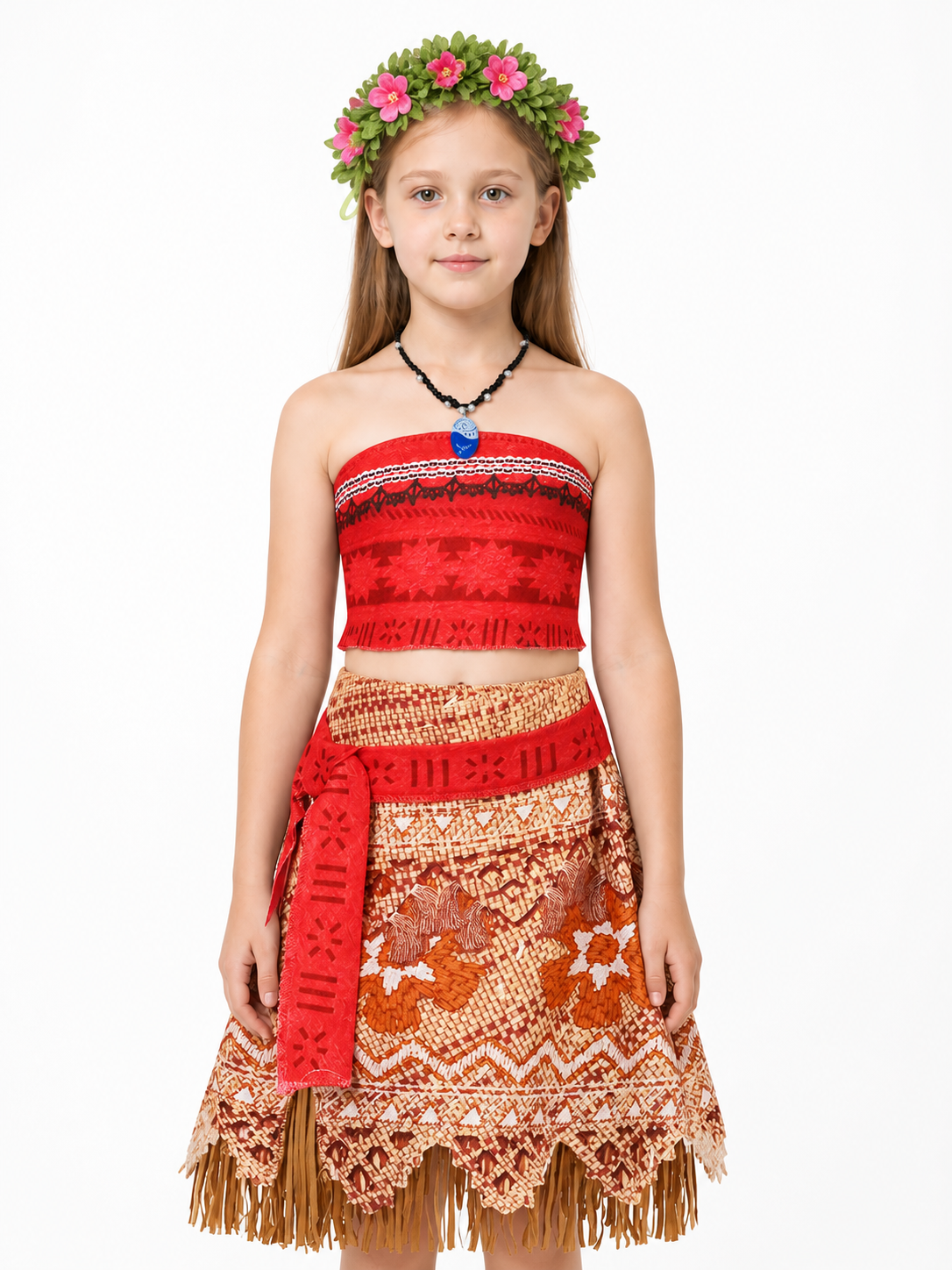Moana Costume for Girls with Fringe and Leaf Wreath Costumes detail 3