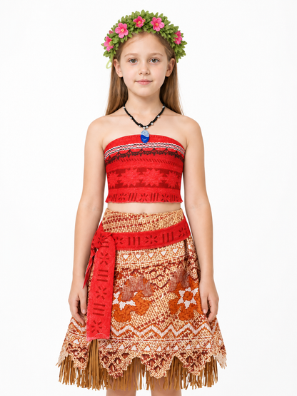 Moana Costume for Girls with Fringe and Leaf Wreath Costumes detail 3