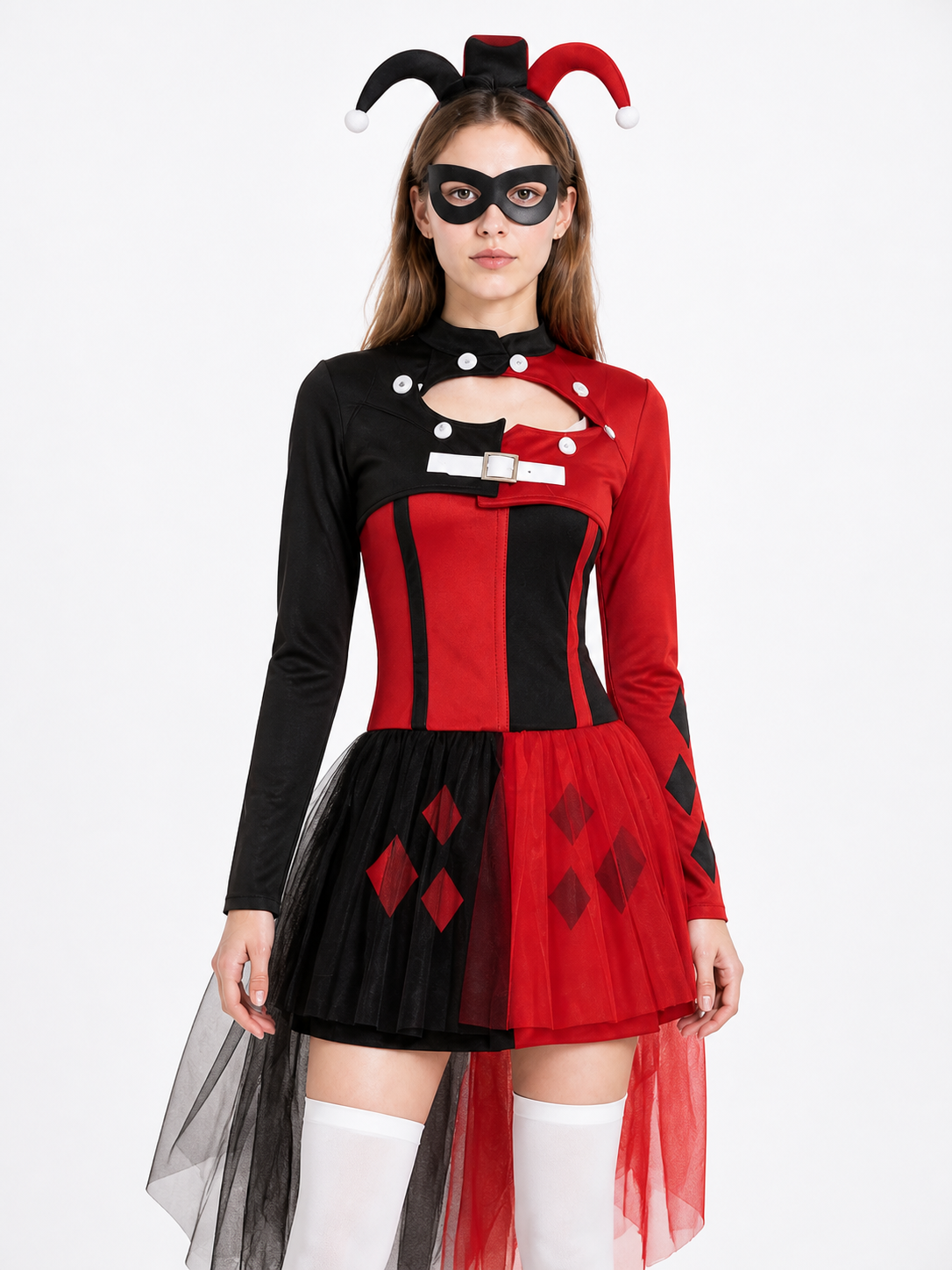 Black and Red Circus Clown Costume with Long Sleeves Costumes detail 3