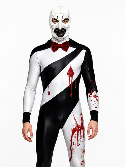 Bloody Clown Jumpsuit with Mask and Bow Tie for Halloween