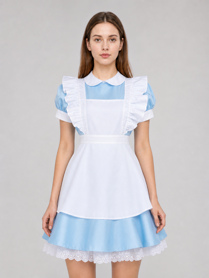 Maid-style costume dress, blue and white