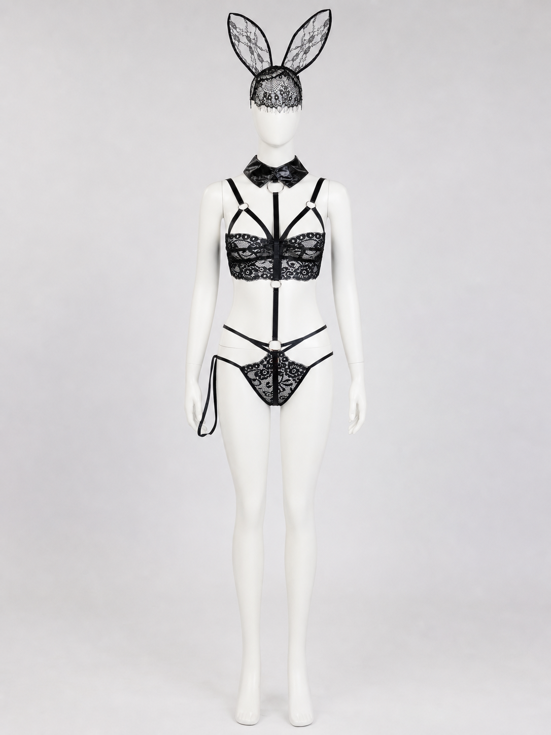 Lace Bunny Costume with Ears and Decorative Straps