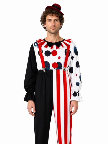 Clown Costume with Pants and Hat, Red, White, and Black Costume Headwear detail 3