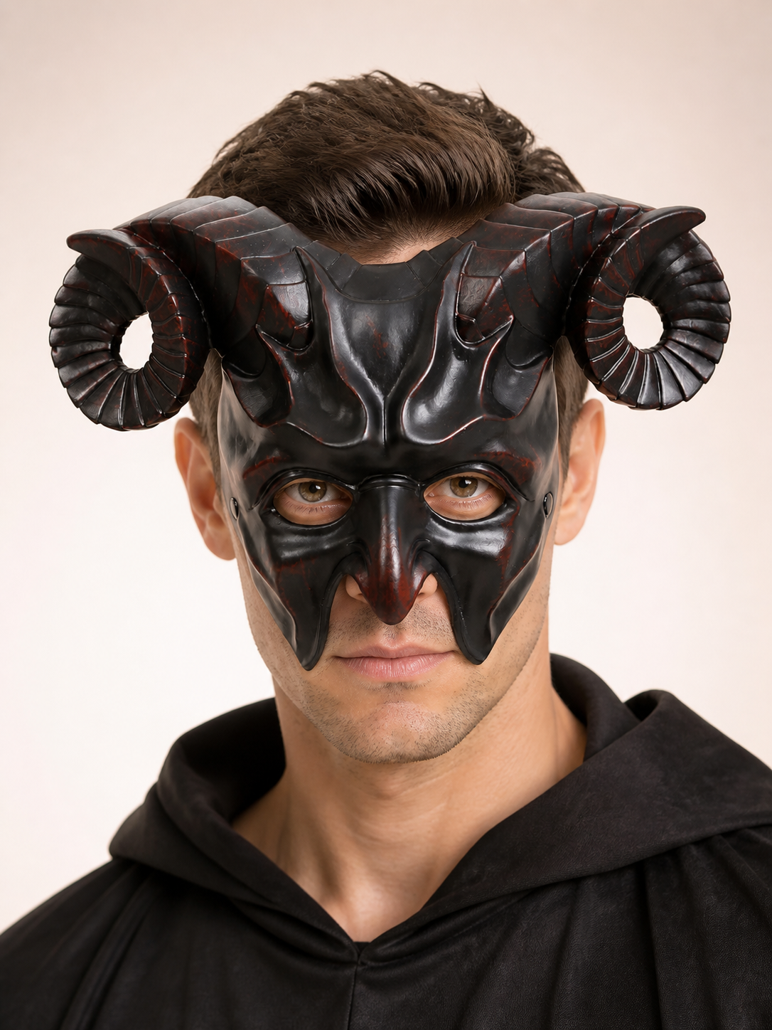 Black ram horn carnival mask product view 24