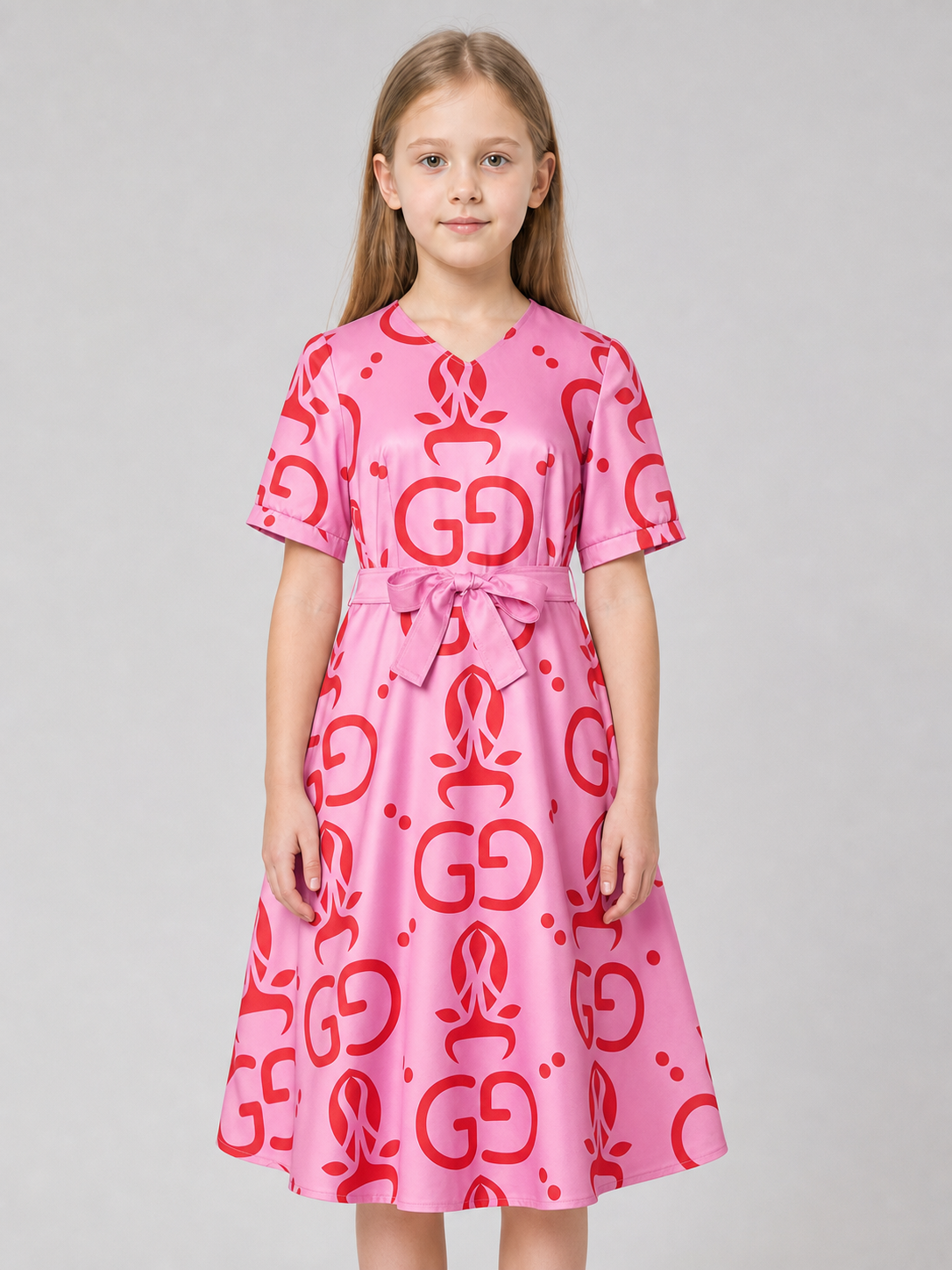 Cosplay dress with print and belt, short sleeves