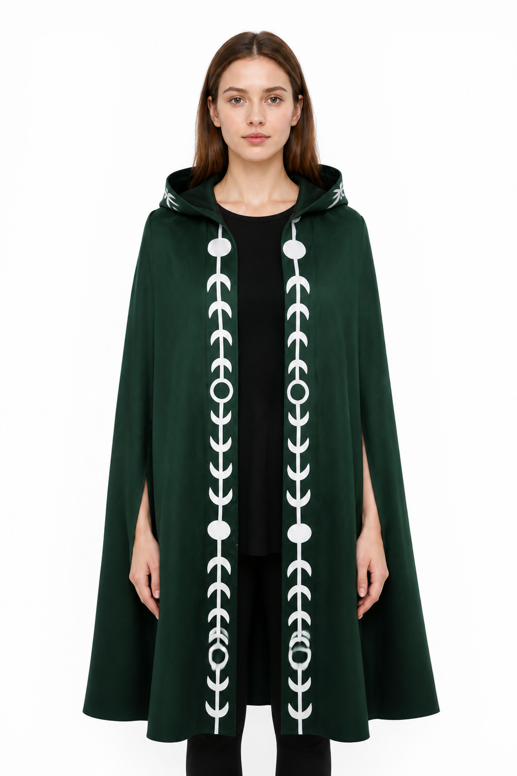 Hooded Cloak, Green with White Pattern Costume Capes detail 3
