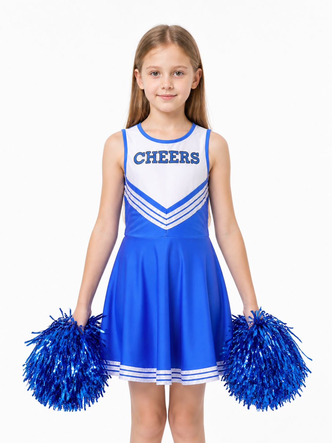 Children's CHEERS Cheerleading Dress, Blue and White, Sleeveless Costume Dresses detail 3