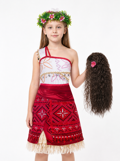 Moana Princess Costume with Wig and Wreath Costume Wigs detail 3