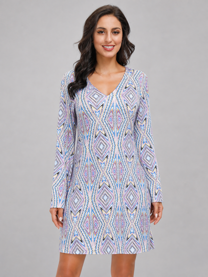 Retro 1970s Dress with Geometric Print Costume Dresses detail 2
