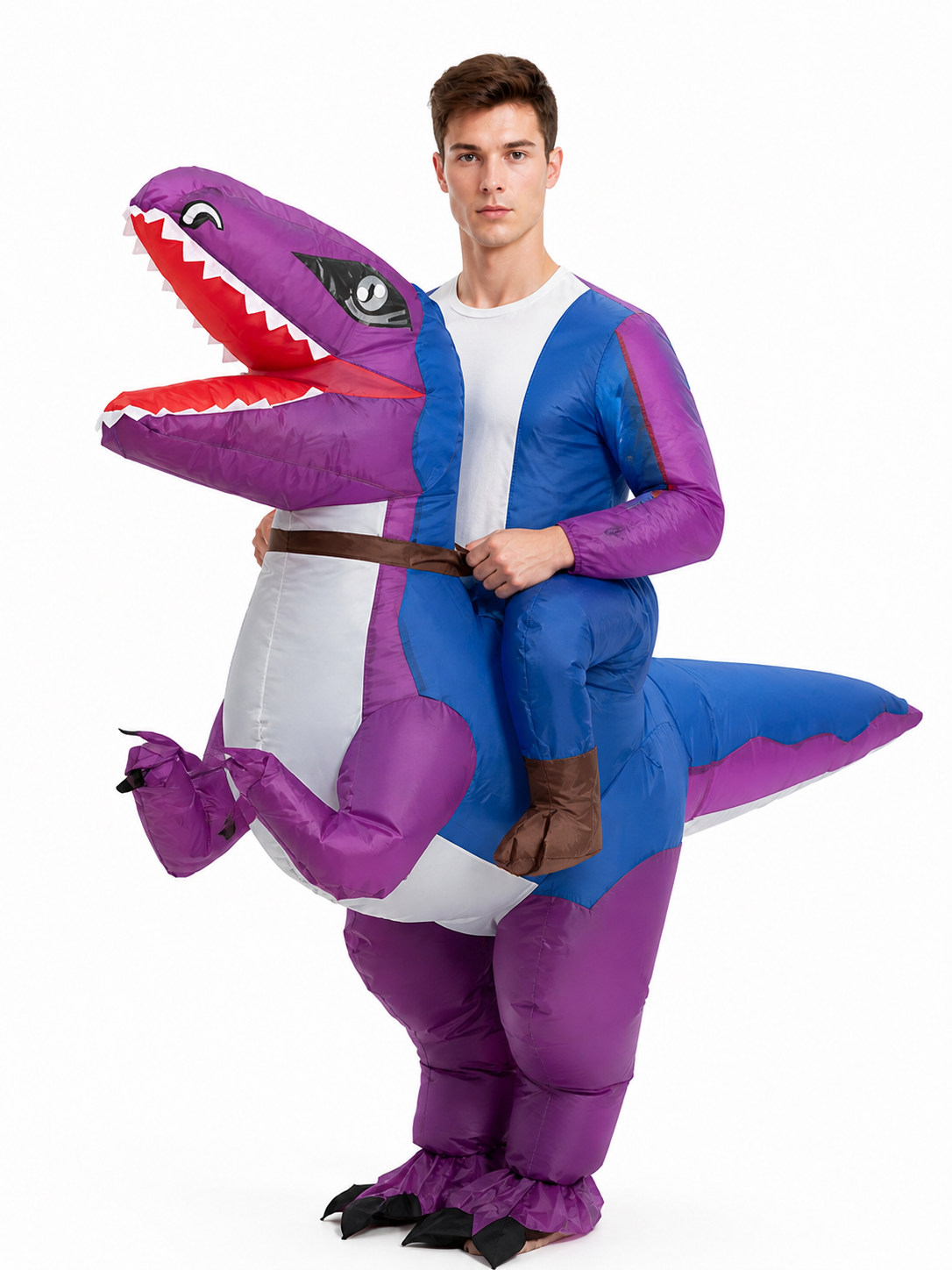 Inflatable Dinosaur Costume with Long Tail upper body view