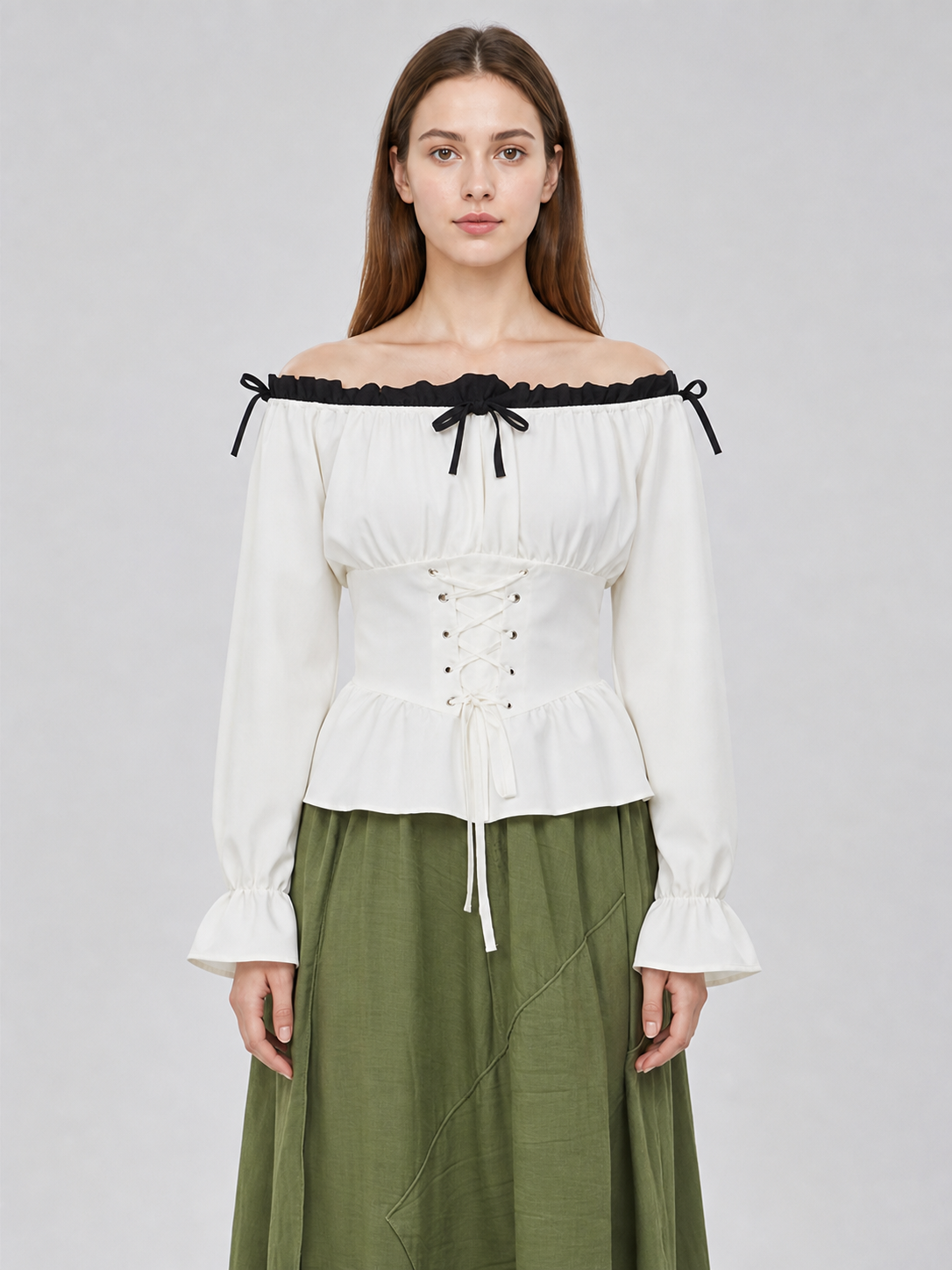 Off-the-shoulder blouse with corset lacing