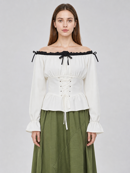 Off-the-shoulder blouse with corset lacing
