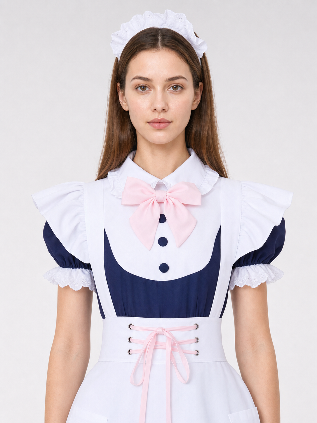 Maid-Style Cosplay Dress with Bow and Ruffles