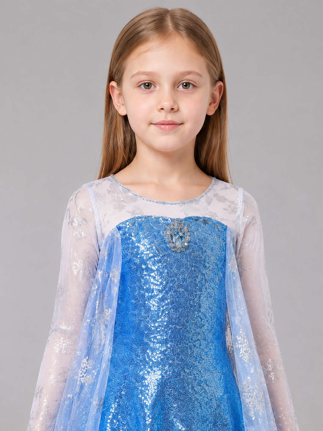 Floor-Length Dress with Snowflakes, Blue Embellishments, and a Train Costume Dresses detail 2
