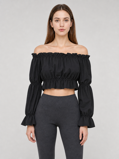 Cropped Off-the-Shoulder Top with Sleeves