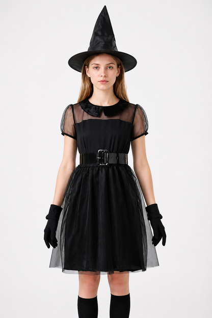 Children's black witch costume with a mesh skirt Costumes detail 3