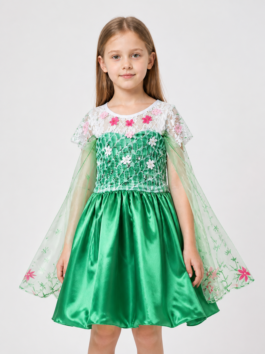 Green Princess Costume Dress with Flowers for Halloween