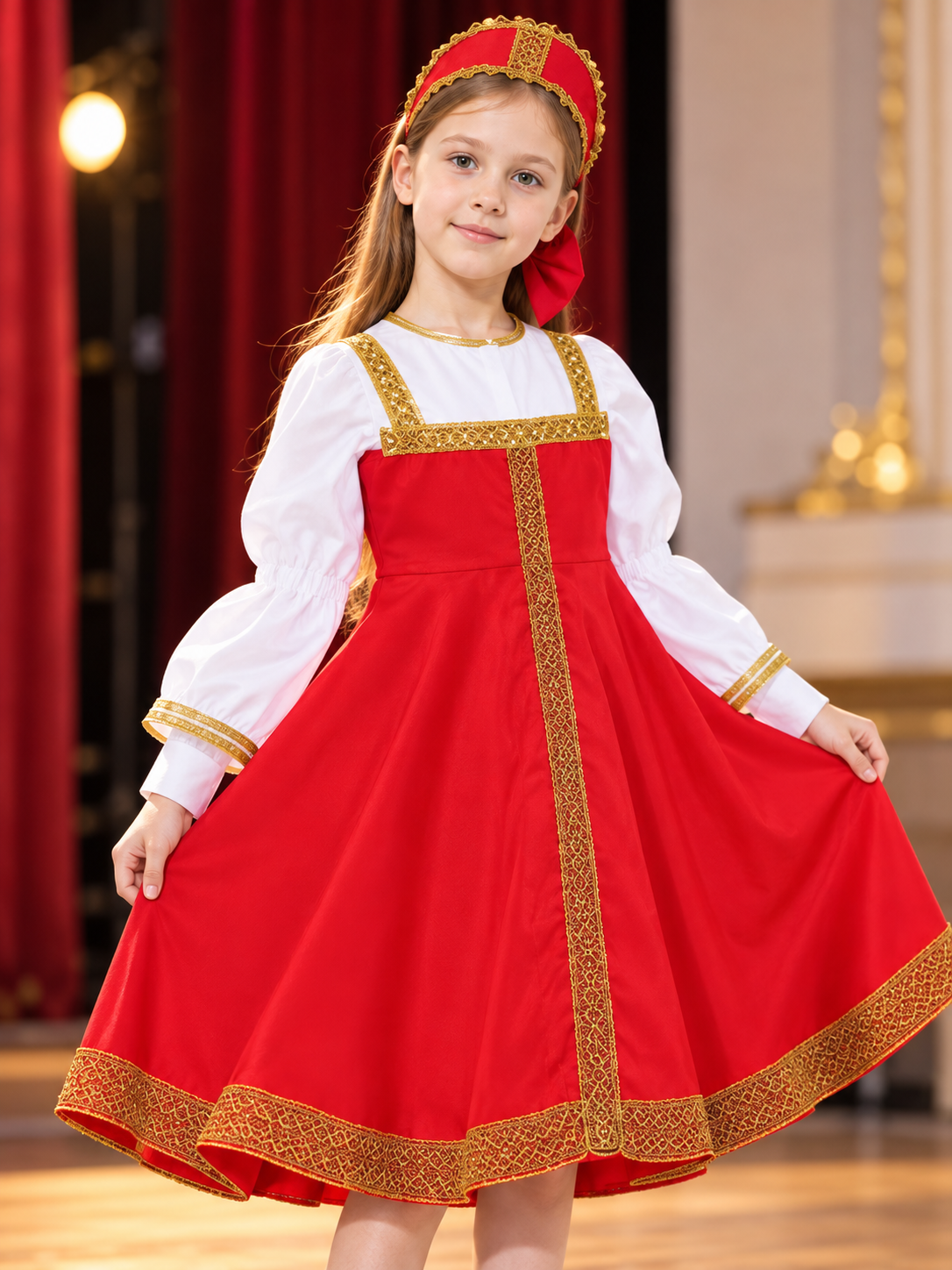 Stage Costume with Red Dress and Headpiece Costume Dresses detail 2