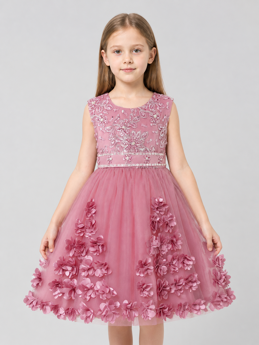 Fancy Full-Skirt Dress with Embroidery and Floral Decoration Costume Dresses detail