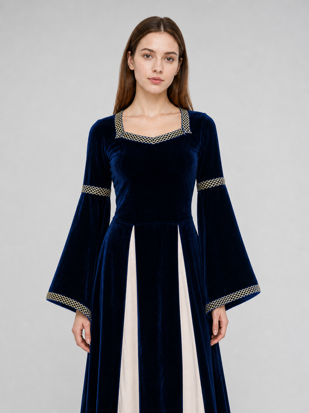 Medieval-Style Maxi Dress with Flared Sleeves