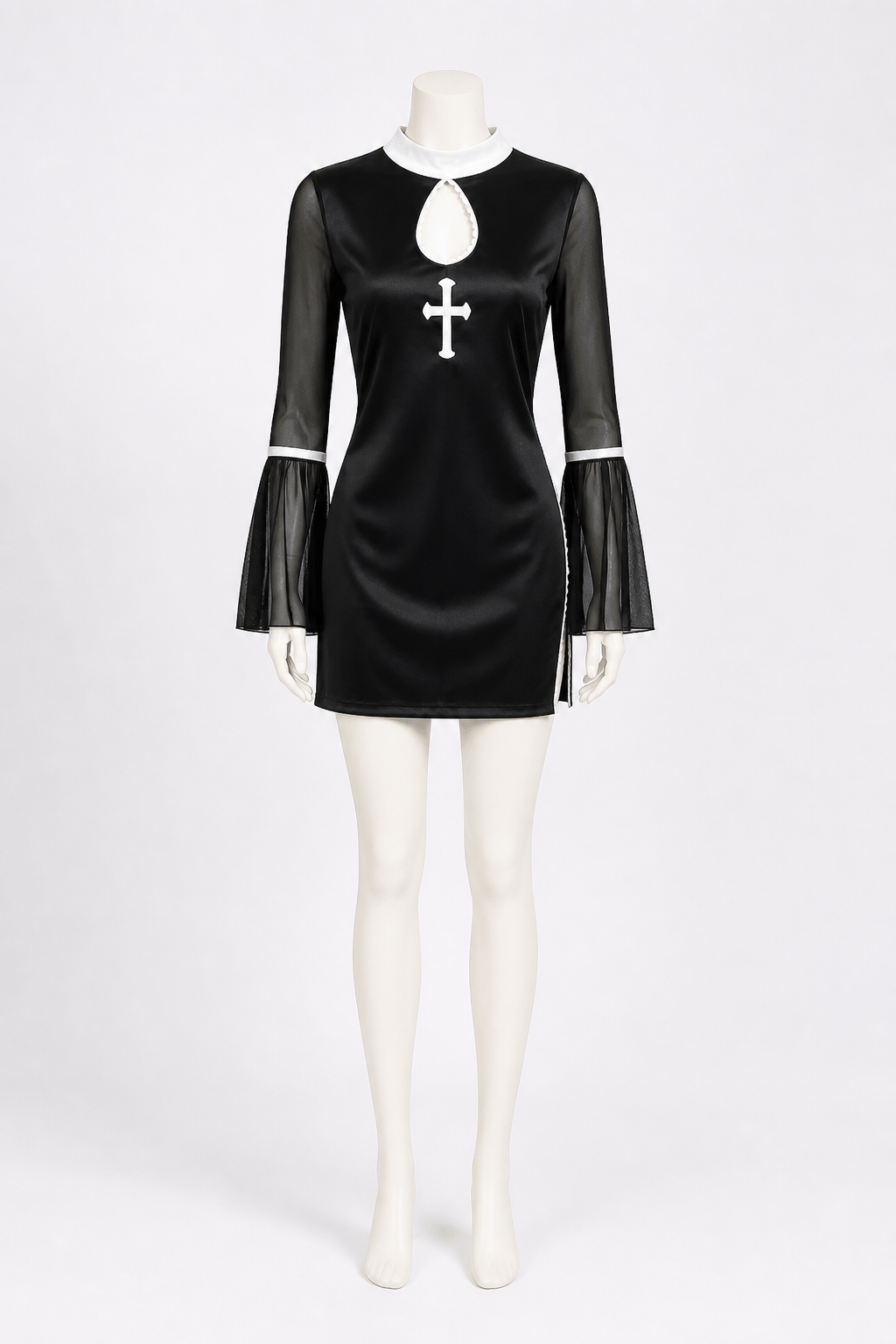 Black Nun Costume Dress with White Cross and Lace Costume Dresses detail 3