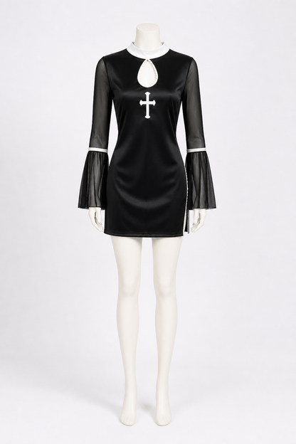 Black Nun Costume Dress with White Cross and Lace Costume Dresses detail 3