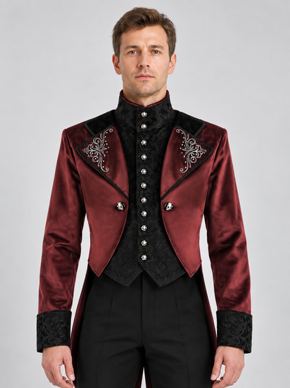Burgundy carnival tailcoat with black lace