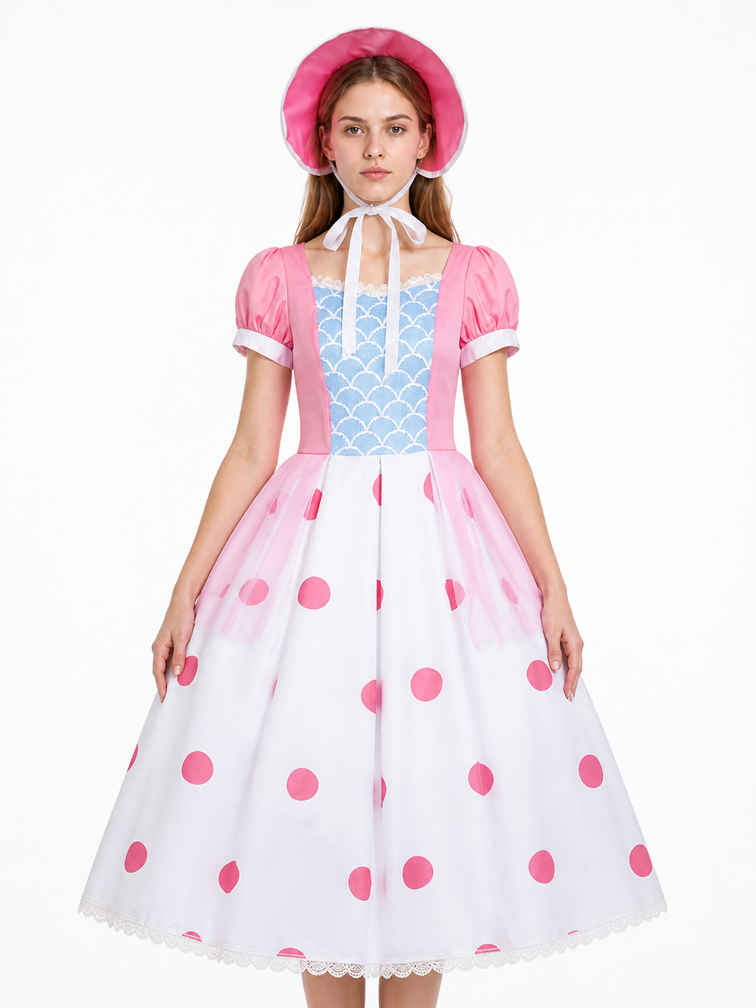 Cosplay Dress with Full Skirt and Polka-Dot Hat Costume Dresses detail 3