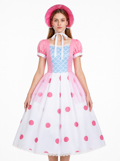 Cosplay Dress with Full Skirt and Polka-Dot Hat Costume Dresses detail 3