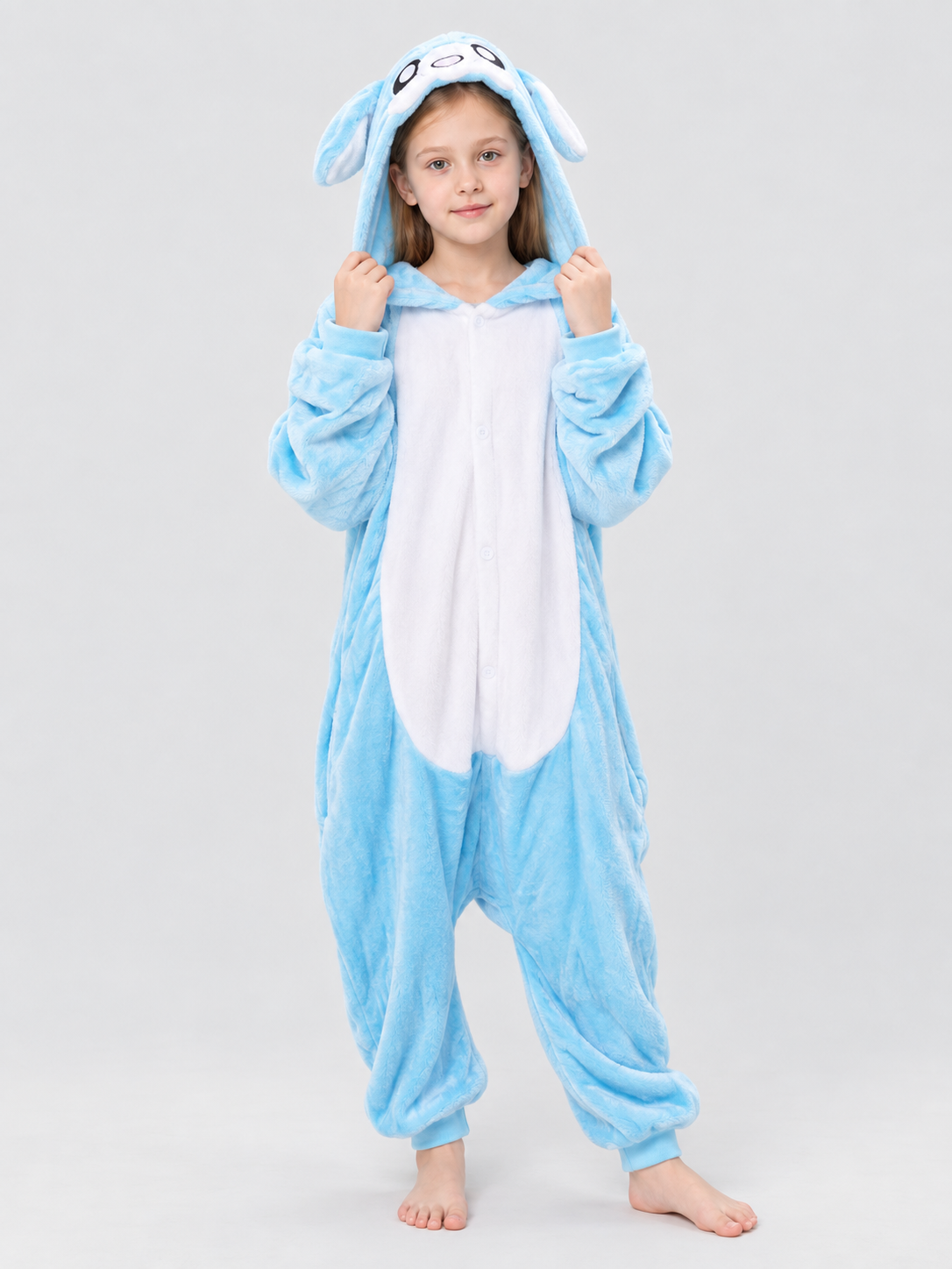 Flannel Hooded Pajama Jumpsuit with Ears