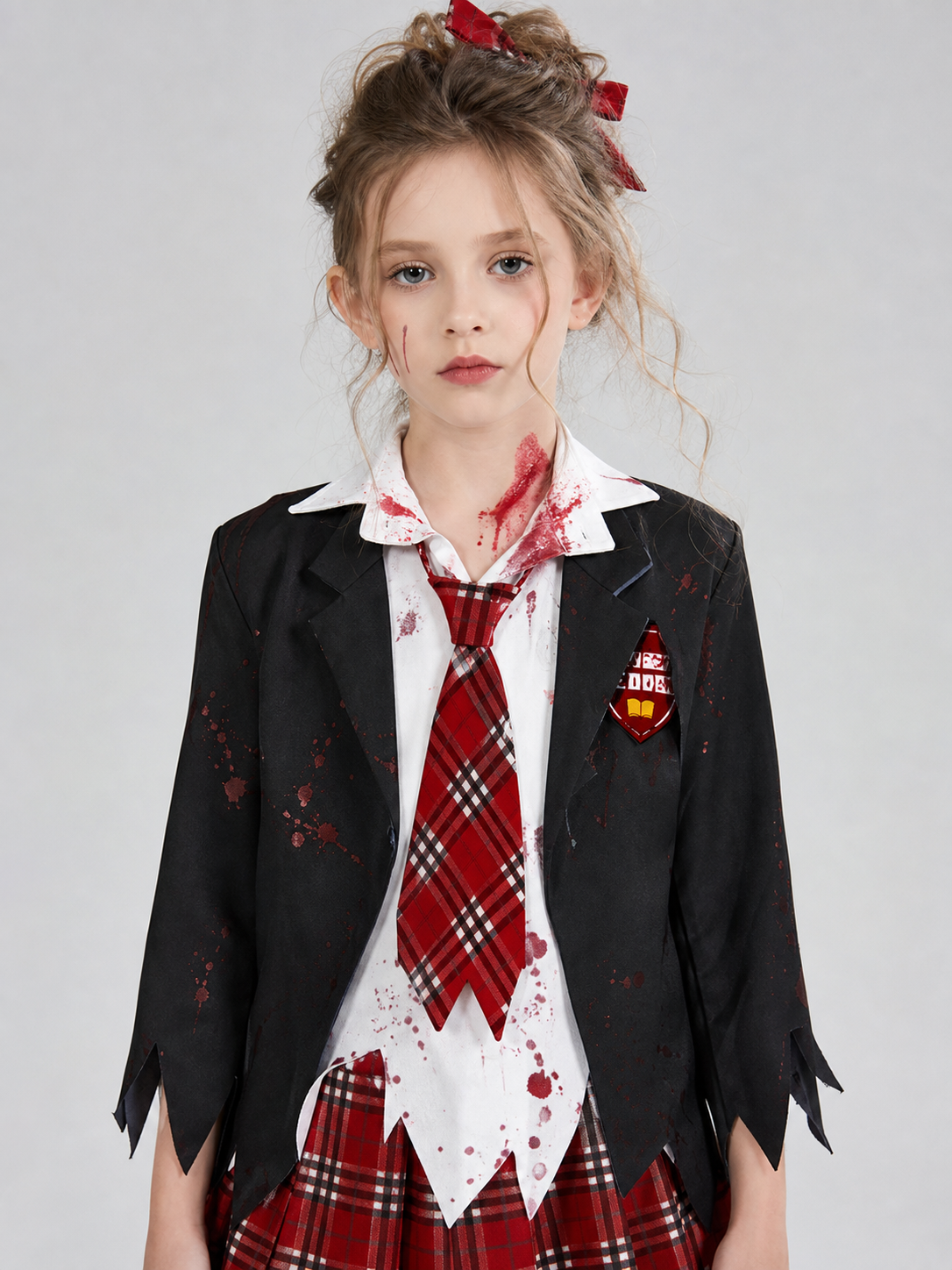 Zombie Costume in School Uniform Style with Bloody Print