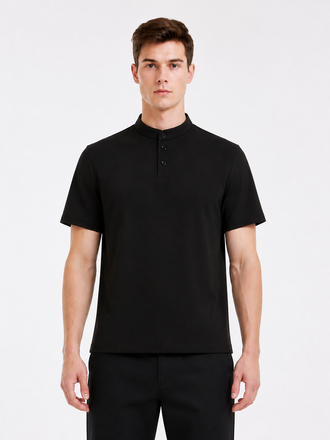 Black Short-Sleeve T-Shirt with Stand Collar product detail 3