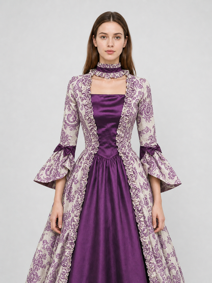 Long-Sleeve Evening Dress with Patterned Bodice