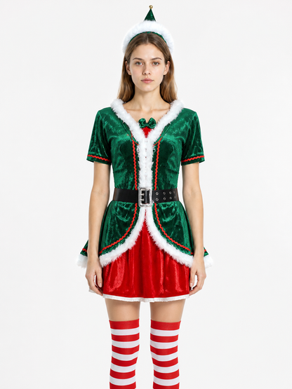 New Year's elf costume with a pointed hat and knee-high socks Costume Headwear detail 2
