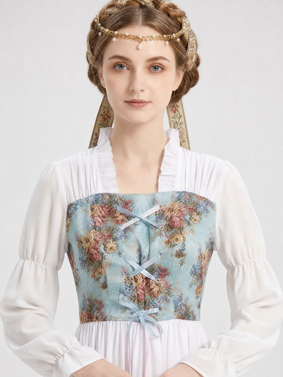 Vintage Floral Print Lace-Up Dress