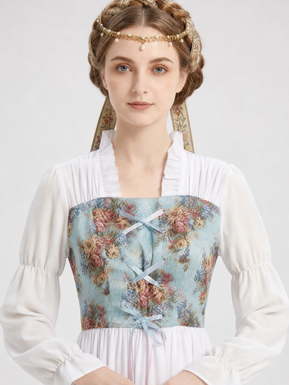 Vintage Floral Print Lace-Up Dress