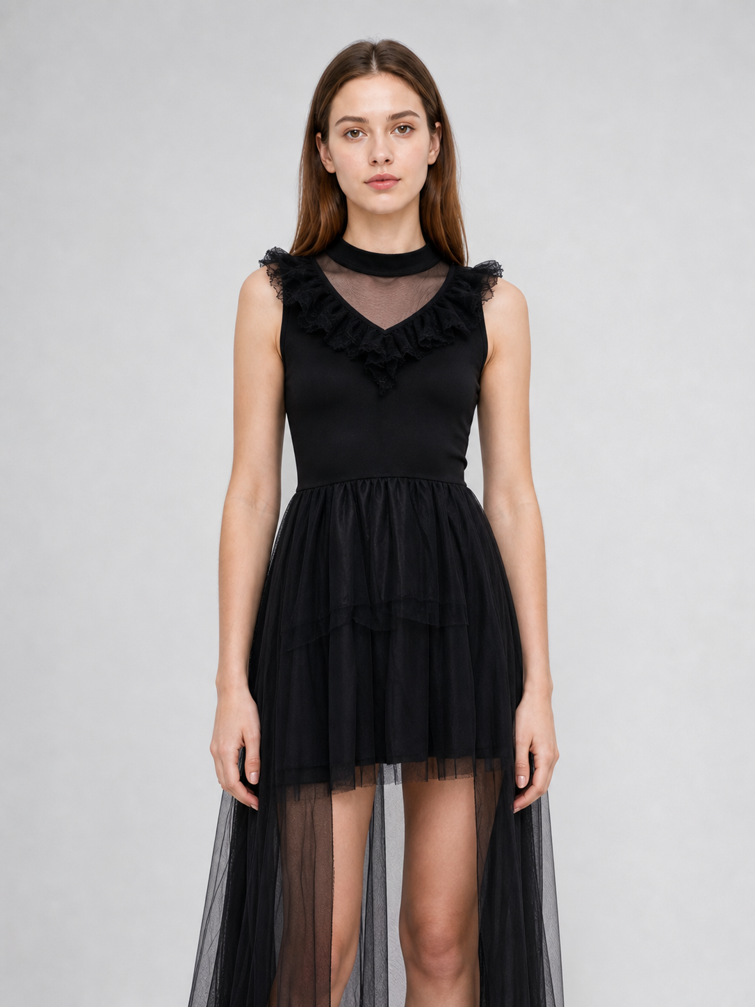 Gothic costume dress with veil and gloves